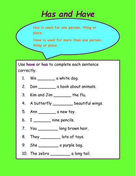 Use of has and have interactive and downloadable worksheet. You can do the exercises online or download the worksheet as pdf. Use Of Has And Have Worksheet, Has And Have Grammar Rules, Use Of Has And Have For Grade 1, Use Of Has Have Worksheets, Has Have Had Worksheet For Grade 2, Has And Have Worksheets For Grade 1, Has And Have, Has Have Worksheets Grade 1, Has And Have Worksheets