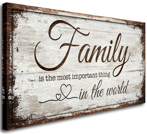 PRICES MAY VARY. ❤ Family Signs Wall Decor High Quality Material: Inspirational family quotes motto wall pictures canvas printing artwork,family themed canvas wall art poster photo printed on high quality canvas. ❤ Heartfelt Saying:"Family is The Most Important Thing in The World" words to live by which will impress your family and friends. ❤ Family Wall Picture Frames Easy to Hang: Each panel framed artwork size 20"x40".Each panel of home family canvas quotes prints already stretched on solid w Family Gathers Here Sign, Together We Make A Family Sign, Family Picture Wall Ideas Last Name, Family Photo Quotes Pictures, Family Sayings Signs, Farmhouse Signs For Living Room, Family Is Important Quotes, Board Signs Ideas, Wood Signs Sayings Inspiration