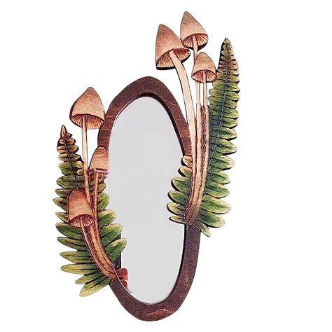 PRICES MAY VARY. Elegant Oval Mirror: Elevate your interior with our Decorative Oval Framed Mirror, designed to seamlessly blend with any home decor style. Whether as an oval bathroom mirror, bedroom accent, or vintage mirror for the bathroom, its versatility shines through. It is also a perfect gift for your friends and family. Perfect Size for Versatile Placement: With a size of 12.99x7.87 inches, this Hanging Vanity Mirror strikes the ideal balance between functionality and visual appeal. Its Forest Mirror, Mushroom Ideas, Mushroom Forest, Aesthetic Room Ideas, Indie Room Decor, Unique Mirrors, Mushroom Decor, Hanging Wall Mirror, Wooden Mirror