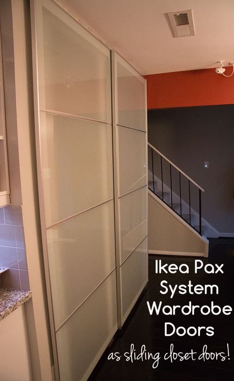 Ikea Pax Wardrobe Doors as Sliding Closet Doors (FAQs and Updates) - Super NoVA Adventures Ikea Closet Doors, Ikea Pax Doors, Diy Kast, Temporary Room Dividers, Bedroom Closet Doors, Metal Room Divider, Room Divider Bookcase, Pax System, Fabric Room Dividers