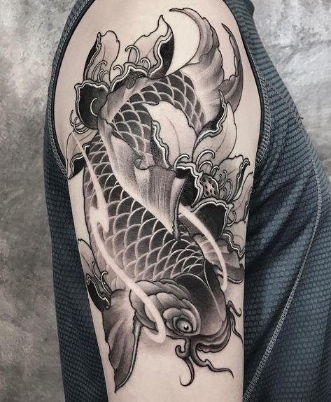 Japanese Koi Fish Tattoo, Koi Tattoo Sleeve, Leg Sleeve Tattoos, Leg Tattoo Ideas, Koi Tattoo Design, Koi Fish Designs, Pisces Tattoos, Koi Tattoo, Norse Tattoo