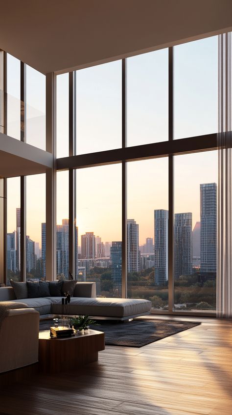 Name for the picture: "Spectacular high-rise apartment shows expansive views of the city skyline from windows" Highrise Apartment, High Rise Apartments, Skyline View, High Rise Building, City Apartment, Big City, Urban Chic, City Skyline, The Picture