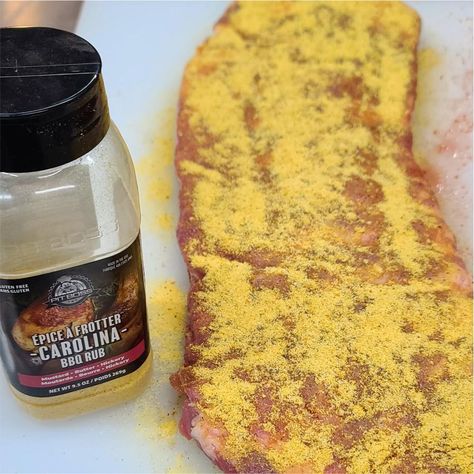 Carolina Mustard Rub Smoked Side Ribs Mustard Rib Rub, Mustard Rub For Ribs, Smoked Turkey Rub, Rib Rub Recipe, Ribs Seasoning, Turkey Rub, Peach Sauce, Recipe For Pork, Recipe Pork