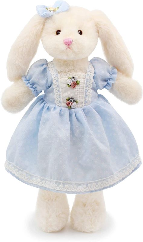 Princess Stuffed Animal, Plushie Clothes, Fluffy Toys, Pink Vintage Dress, Vintage Baby Toys, Rabbit Clothes, Vintage Pink Dress, Rabbit Soft Toy, Rabbit Plush Toy