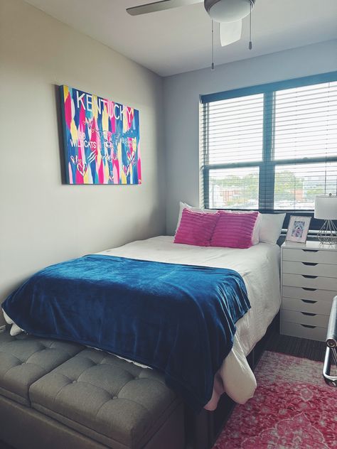 Kentucky Dorm Room, Blue Dorm Room, University Of Kentucky Dorm, Sorority Room, Blue Dorm, Dream Dorm Room, Dorm Room Styles, Dream Dorm, College Dorm Room Decor