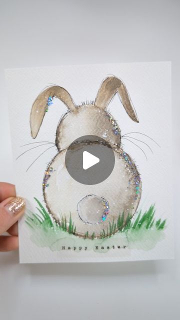 Easter Card For Kids, How To Paint A Bunny, How To Draw A Bunny, Easter Watercolor Paintings Easy, Grass Doodle, Easter Watercolor Cards, Easter Cards For Kids, Easter Card Ideas, Kids Easter Cards