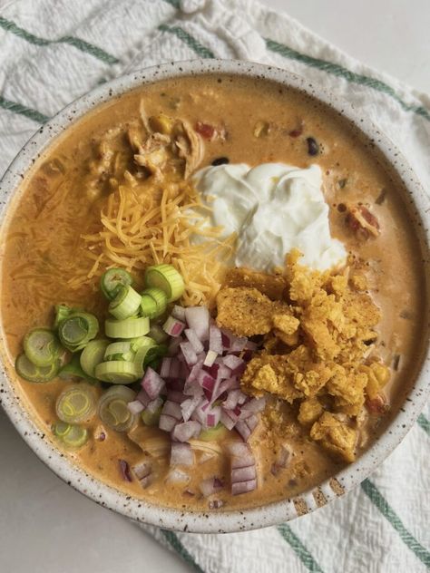 Creamy Southwest Chicken, Southwest Chicken Chili, Cream Cheese Topping, Southwest Chicken, Chicken Entrees, Canned Black Beans, The Next Day, Chicken Chili, Weeknight Dinners