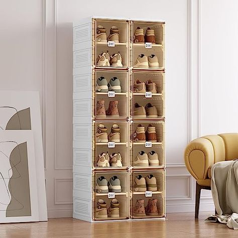 This is the nicest shoe box organizer I have ever seen. All sides are tough and sturdy, not the flimsy kind that easily collapses. Each wall is made out of tough plastic and pops perfectly in the frame. THERE IS ZERO WOBBLE. Shoe Rack For Closet, Shoe Case, Folding Shoe Rack, Clear Door, Garage Loft, Wardrobe Bedroom, Shoe Rack Closet, Foldable Shoes, Cabinet Boxes