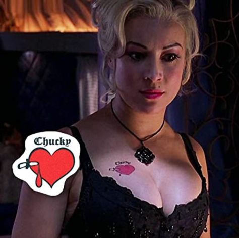 Chucky Heart Tattoo, Tiffany Tattoo, Bride Of Chucky Makeup, Tiffany Bride Of Chucky, Tiffany Chucky Bride, Bride Of Chucky Costume, Chucky Tattoo, Tiffany Bride, Chucky Movies