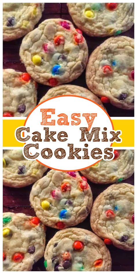 Cake Batter Cookies Recipe, Easiest Cookies, Chocolate Cake Mix Recipes, Yellow Cake Mix Recipes, 4 Ingredient Cookies, Cake Mix Muffins, Cake Mix Cookie Bars, Easy Homemade Cookies, Recipes Using Cake Mix