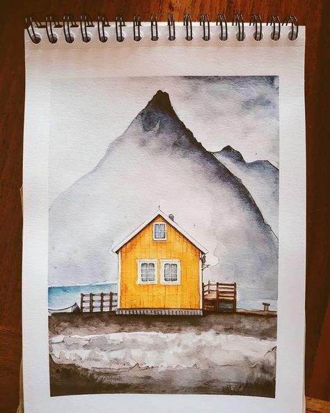 Norway Watercolor, Norway Painting, Watercolor House Painting, Watercolour Inspiration, Diy Watercolor Painting, Watercolor Projects, Watercolor Painting Techniques, Diy Watercolor, Watercolor Inspiration