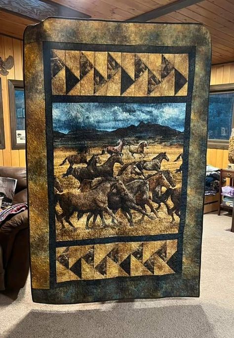 Buffalo Quilt, Cowboy Quilts, Camo Quilt, Cowboy Quilt, Western Quilts, Fabric Panel Quilts, Patchwork Quilt Patterns, Western Theme, Panel Quilts