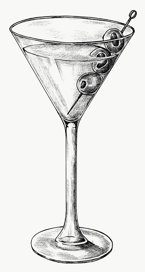 Martini Glass Sketch, Martini Sketch, Martini Glass Drawing, Martini Drawing, Draw Glasses, Glass Sketch, Transparency Art, Transparent Drawing, Cocktails Drawing