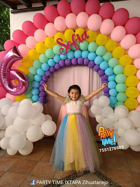 Rainbow Theme Birthday Decorations, Rainbow Themed Birthday Party Backdrops, Birthday Backdrop Ideas Kids, Rainbow Theme Decorations, Rainbow Balloon Decorations, Rainbow Theme Birthday, Rainbow Birthday Party Decorations, Rainbow Balloon Arch, Rainbow Themed Birthday Party