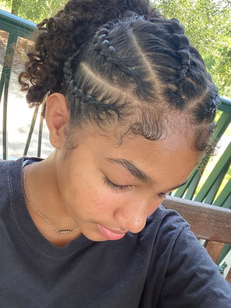 Braids In Ponytail Hairstyles, Cornrow Curly Ponytail, Dutch Braid Ponytail Curly Hair, Sports Hairstyles Curly Natural Hair, Cornrow Into Ponytail, Braids And Ponytails For Black Hair, 4c French Braids, Braid Into Curly Ponytail, Track Meet Hairstyles Curly Hair