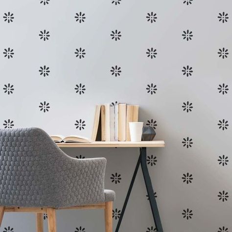 Flower Wall Stencil, Expensive Wallpaper, Wall Stencil Patterns, Geometric Stencil, Wallpaper Stencil, Stencil Projects, Stencil Design, Wall Stencil, Wall Stencils