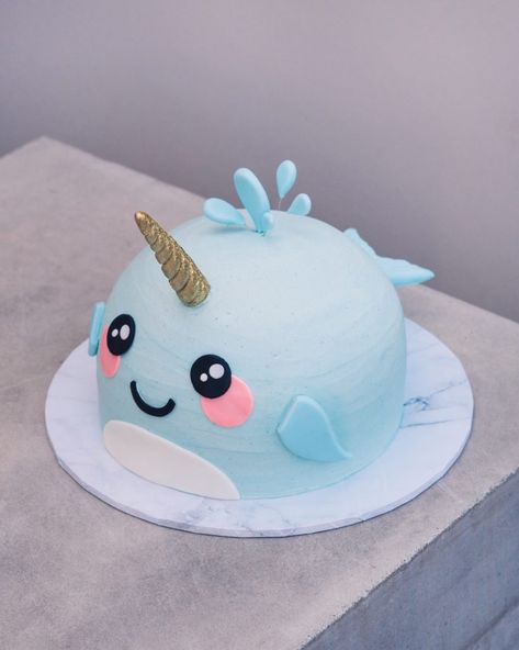 Narwhal Cake, Sea Cakes, Magic Cake, Animal Cakes, Childrens Birthday Cakes, A Whale, Unicorn Cake, Narwhal, Savoury Cake