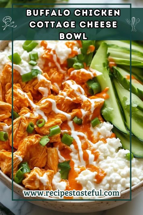 This Buffalo Chicken Cottage Cheese Bowl is perfect for those who love a spicy kick. The creamy cottage cheese balances the heat of the buffalo sauce, making this bowl a delicious and satisfying meal. Cottage Cheese Ranch Dressing, Chicken Cottage Cheese, Cottage Cheese Chicken, Cottage Cheese Bowl, Chicken Cottage, Cottage Cheese Recipes Healthy, Cheese Bowl, Buffalo Chicken Salad, Cottage Cheese Recipes