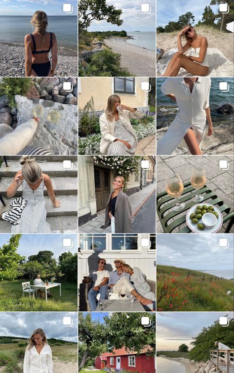 Aesthetic Summer Instagram Feed, Preppy Instagram Feed, Instagram Inspo Summer, Travel Feed Ideas, Scandinavian Instagram Feed, Curated Instagram Feed, Cottage Instagram Picture Ideas, Coastal Instagram Feed, It Girl Instagram Feed