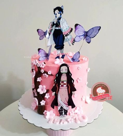 Demon Slayer Cake Nezuko, Demon Slayer Themed Cake, Nezuko Cake Ideas, Demon Slayer Cake Design, Nezuko Birthday Party Ideas, Pastel Demon Slayer, Anime Cake Design Birthday, Demon Slayer Birthday Cake, Demon Slayer Cake Ideas