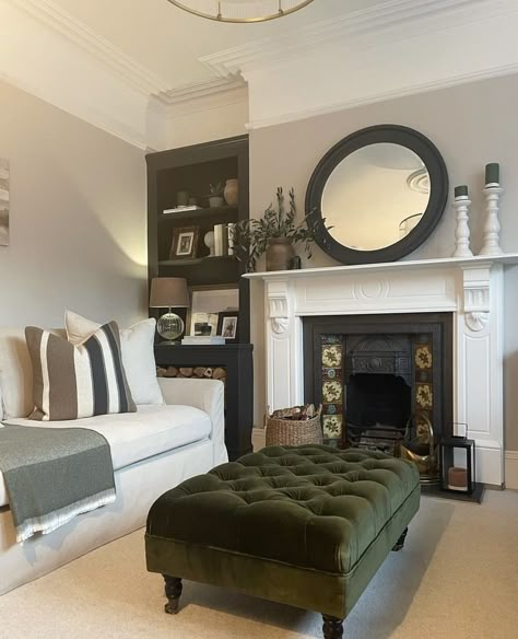 Living Room Victorian House, Terraced House Interior, Edwardian Living Room, Living Room Victorian, Victorian Terrace Interior, Gothic Fireplace, Bigger House, Cornforth White, Terrace Living Room