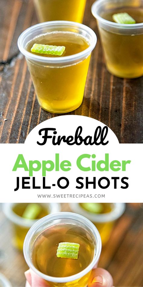 Fall Themed Jello Shots, Kids Jello Shots Halloween, Pudding Shots With Fireball, Whiskey Jello Shots Recipe, Halloween Themed Jello Shots, Halloween Hello Shots, Jello Shots With Fireball, Green Apple Jello Shots, Fall Jello Shots