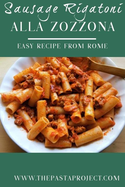 Sausage rigatoni alla Zozzona is a traditional pasta recipe from Rome that Romans make to use up leftovers of typical local ingredients. It’s easy and quick to put together and substantial enough to be a meal on its own. #rigatoni #sausage #sausagepasta #italiansausage #Romancuisine #Italianpasta #Italianrecipe #authenticitalianpasta #thepastaproject #easydinner #weeknightmeal @thepastaproject Rigatoni Sausage, Pasta Beef, Lamb Pasta, Sausage Rigatoni, Traditional Pasta, Sausage Pasta Recipes, Favorite Pasta Recipes, Healty Dinner, Pasta Sides