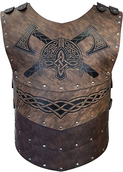 Amazon.com: HiiFeuer Viking Faux Leather Embossed Helmet Axe Chest Armor, Retro Medieval Knight Leather Armor for LARP/Cosplay (Brown A) : Clothing, Shoes & Jewelry Leather Chest Plate, Viking Leather Armor Men, Viking Breastplate, Historical Viking Armor, Viking Leatherwork, Chest Armor, Breast Plate, Armor Vest, Medieval Cosplay