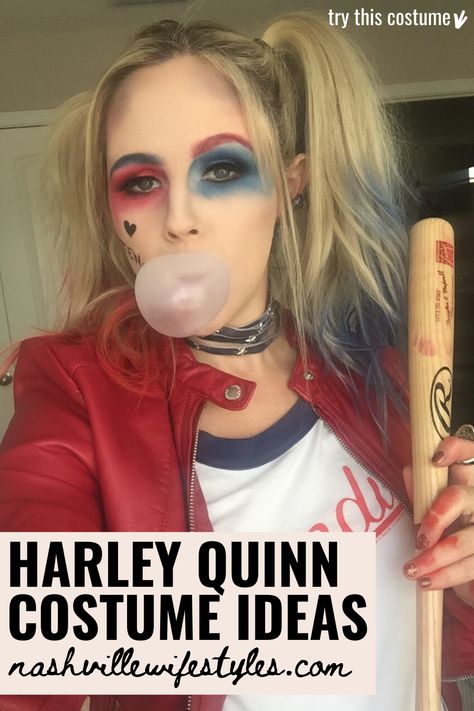 Harley Quinn Costume Ideas Diy, Harly Quinn Halloween Costume Ideas, Harley Quinn Costume Original, Diy Harley Quinn Costume For Women, Easy Harley Quinn Costume, Harley Quinn Diy Costume, Original Halloween Costumes For Women, Diy Costume Makeup, Harley Quinn Outfit Ideas