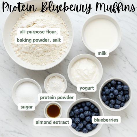 Protein Blueberry Muffins with Greek Yogurt (No Eggs) - Athlete Lunchbox Blueberry Muffins With Greek Yogurt, High Protein Blueberry Muffins, Protein Blueberry Muffins, Yogurt And Protein Powder, Muffins With Greek Yogurt, Pesto Orzo, Protein Blueberry, Blueberry Protein Muffins, Frittata Muffins