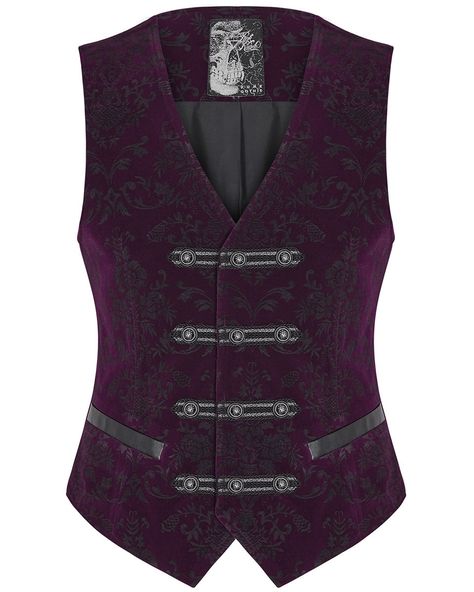 Punk Rave Mens Vest Waistcoat Purple Damask Velvet Goth Steampunk Aristocrat Vtg Dark Wear Men, Steampunk Aristocrat, Red Waistcoat, Steampunk Vest, Waistcoat Designs, Mens Vest Fashion, Gothic Jackets, Red Damask, Mens Waistcoat