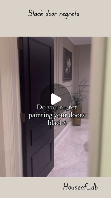 Dee Bassi | Interiors | Renovation | Home Decor UK📍 on Instagram: "Happy Thursday IG! Our black doors are definitely one thing I will never regret doing. So many of you seem to worry about painting your doors black, I get asked so much if they are problematic, chip easily and also hard to see at night.

Firstly, I absolutely love them, had very few issues and in my opinion a black door is bold and classy. The only thing I do notice is the finger print situation. Most of the doors are absolutely fine but the doors in high traffic areas I tend to notice some fingers prints marks from time to time but nothing that really bothers me.

With cleaning them I use a magic eraser and sometimes something like Mr Sheen and it all cleans up well. With the dust, I have a tiny attachment head on our Sha Black Internal Doors Hallways, Black Door Hallway, Painting Interior Doors Black, Black Interior Doors, Never Regret, Magic Eraser, Interior Renovation, Black Doors, Internal Doors