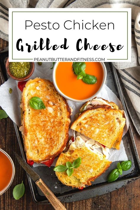 Pesto and Chicken Grilled Cheese - Peanut Butter and Fitness Chicken Grilled Cheese Sandwich, Lemon Garlic Chicken Breast, Chicken Grilled Cheese, Pesto Grilled Cheese, Protein Overnight Oats, Chicken Grilled, Salad Kits, Chicken Pesto, Lemon Garlic Chicken