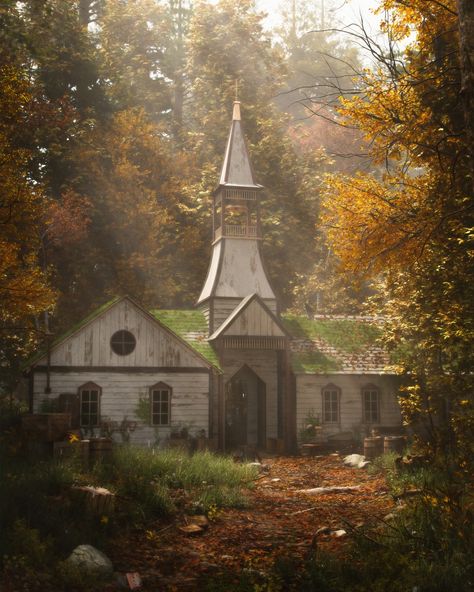 ArtStation - THE OLD CHURCH IN THE WOOD Forest Drawing, Abandoned Church, Art Concepts, Old Churches, Scene Art, Old Church, Arte Fantasy, Urban Fantasy, Traditional Paintings