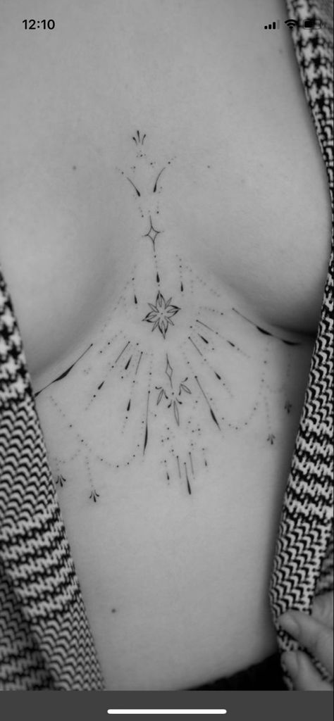 Celestial Neck Tattoo, Sternum Moon Tattoo, Sternum Ornamental Tattoo, Capoeira Tattoo, Breast Tattoos For Women Middle, Whimsical Tattoos For Women, Unique Sternum Tattoo Women, Feminine Sternum Tattoo, Sternum Piece