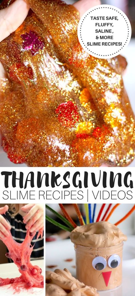 Awesome homemade Thanksgiving slime recipes for Thanksgiving science and Thanksgiving sensory play! We have turkey fluffy slime for awesome turkey sensory play as well as turkey confetti saline solution slime for easy slime making. Try making slime in a real pumpkin or fluffy pumpkin slime. Also included is taste safe slime recipes featuring a taste safe marshmallow slime and a taste safe cranberry slime recipe. Fall slime recipes with a Thanksgiving twist are perfect for harvest themes and fall Thanksgiving Slime, Taste Safe Slime, Safe Slime Recipe, Thanksgiving Sensory, Marshmallow Slime, Pumpkin Slime, Thanksgiving Science, Slime Recipe Videos, Edible Slime Recipe