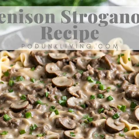 Venison Stroganoff - Podunk Living Venison Stroganoff Recipes, Canned Venison, Stroganoff Recipes, Venison Stroganoff, Easy Homemade Biscuits, Egg Noodle Recipes, Game Meat, Venison Steak, Ground Venison