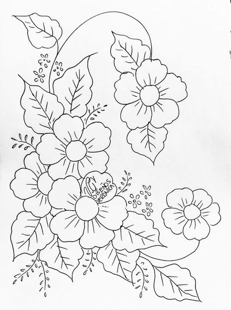 Crewel Embroidery Patterns, Flower Pattern Drawing, Fabric Painting Techniques, Simple Hand Embroidery Patterns, Design Art Drawing, Fabric Painting On Clothes, Fabric Paint Designs, Flower Drawing Design, Adult Coloring Designs