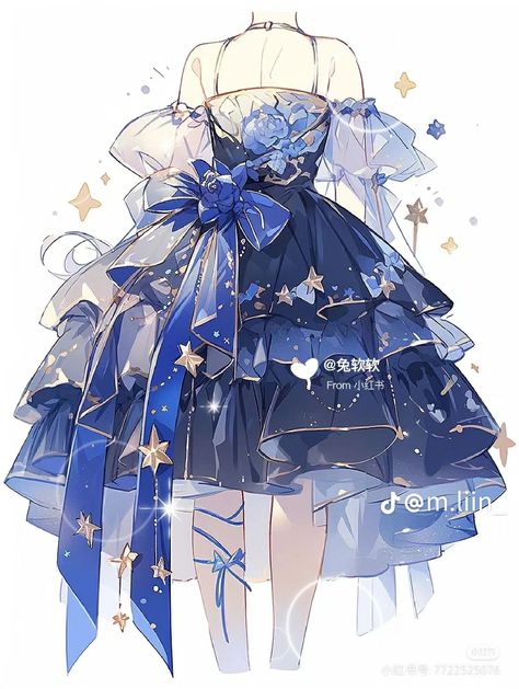 Animated Clothes, Vestidos Anime, Digital Dress, Blue Drawings, Dress Design Drawing, Clothing Design Sketches, Fashion Drawing Dresses, Drawing Anime Clothes, Dress Design Sketches