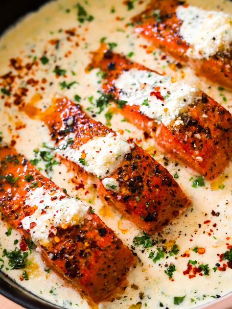 Merry Me Salmon, Shrimp And Salmon Recipes Dinners, Salmon And Mac And Cheese, Salmon Over Pasta, Romantic Salmon Dinner For Two, Macro Salmon Recipes, Marry Me Salmon Pasta, Fish Dinner Recipes Salmon, Fatty Fish Recipes