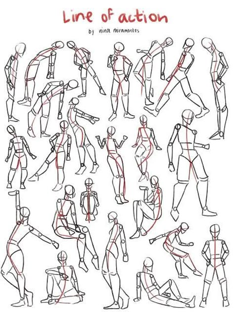 Line Of Action Drawing, Line Of Action Poses, Line Of Action, Human Body Structure, Art Handouts, Human Sketch, Human Body Drawing, Cartoon Style Drawing, Anatomy Tutorial