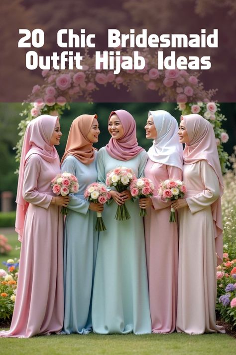 Did you know that hijab-friendly bridesmaid outfits can be both stylish and modest? Unveil the magic of stunning styles perfect for every hijabi bridesmaid. From elegant dresses to chic accessories, find the perfect bridesmaid outfit hijab options that suit every taste and preference. Dive into the ultimate guide and explore 20 photos showcasing next-level bridesmaid fashion—because your big day deserves nothing but the best! Bridesmaid Dresses Hijab, Outfit Hijab Ideas, Dresses Hijab, Bridesmaid Outfits, Hijab Ideas, Modest Bridesmaid Dresses, Bridesmaid Style, Bridesmaid Outfit, Hijab Styles