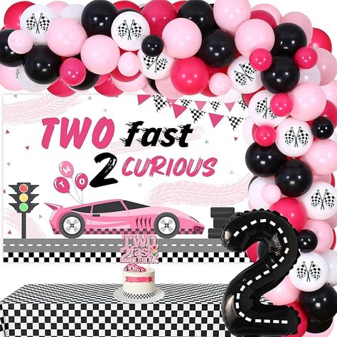 Amazon.com: kreat4joy Two Fast Two Curious Birthday Decoration Girl, Race Car 2nd Birthday Decorations, Balloons Arch Backdrop Cake Topper Checkered Flag Tablecloth Number 2 Foil Balloon : Toys & Games Two Fast And Two Curious, Two Fast Two Curious Cake, Two Fast Too Curious Birthday, Two Fast 2 Curious Birthday, Two Fast Two Furious Birthday, Make Balloon Arch, Two Fast Two Curious Birthday, 2 Fast 2 Curious Birthday, Fast Birthday Decorations