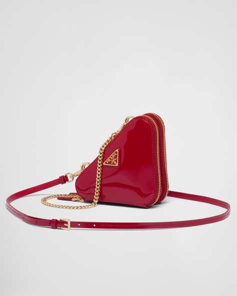 Cherry Red Patent Leather Mini Pouch | PRADA Prada Mini Bag, Prada Mini, Expensive Bag, Prada Collection, Mini Pouch, Red Purses, Mini Pouches, Triangle Logo, Women Essentials