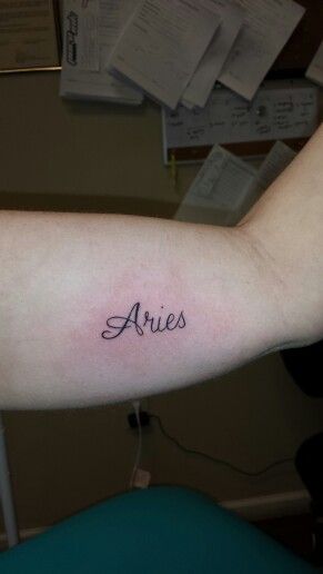 Aries tattoo Aries Word Tattoo, Aries Tattoos, Puppy Tattoo, Aries Women, Cursive Tattoos, Aries Tattoo, Tattoo Prices, Artist Custom, Birthday Captions