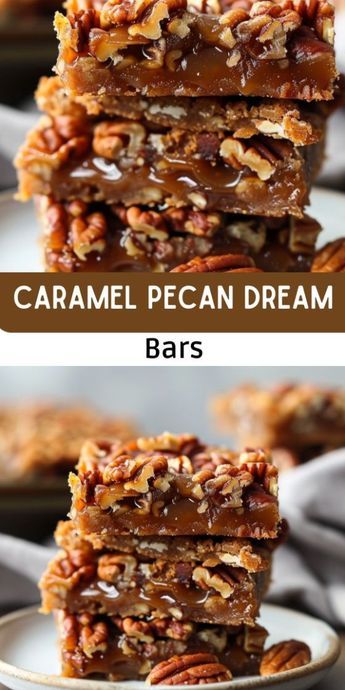 Caramel Pecan Dream Bars Caramel Pecan Dream Bars, Pecan Dream Bars, Pecan Toffee Bars, Pecan Toffee, Pecan Bars Recipe, Cinnamon Roll Cheesecake, Dream Bars, Toffee Bars, Dessert Bar Recipe