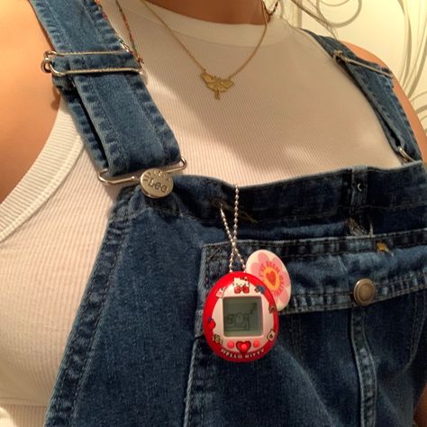 Tamagotchi Outfit, Renata Core, Tamagotchi Aesthetic, Jovial Playground, 2000s Tech, Hello Kitty Crafts, Overalls Outfit, Doll Eyes, Beaded Keychains