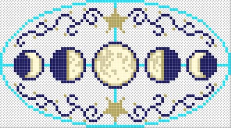 Crescent Moon Perler Bead Pattern, Moon Phase Cross Stitch, Pixel Art Witchcraft, Celestial Pixel Art, Simple Cross Stitch Pattern, Cross Stitch Inspiration, Witchy Perler Bead Patterns, Moon Alpha Pattern, Witchy Pixel Art