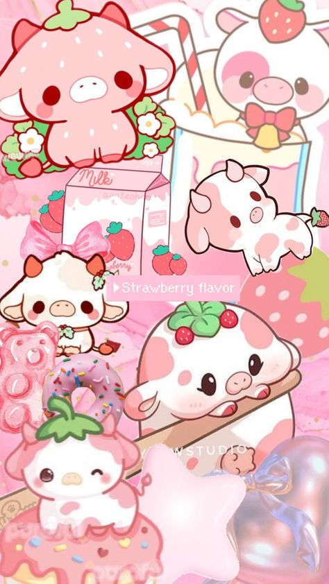 #strawberry cow #pink #strawberry Strawberry Cows, Cute Strawberry Cow, Strawberry Cow, Pink Strawberry, Cute Strawberry, Cow, Collage, Pink, Quick Saves