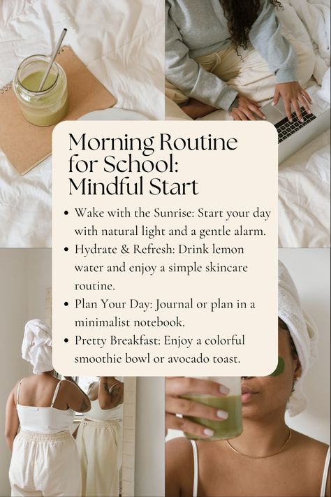 Transform your school days with this aesthetic routine that combines organization, self-care, and productivity. From mindful mornings to winding down in style, this routine will help you stay on top of your studies while maintaining a healthy balance. Get inspired and start your day right! #MorningRoutine #SchoolDay #MindfulMornings #AestheticLife #StudyInStyle School Day Routine, Work From Home Routine, Pretty Breakfast, Aesthetic Routine, Home Routine, Productive Life, Day Routine, Routine Tips, Simple Skincare Routine